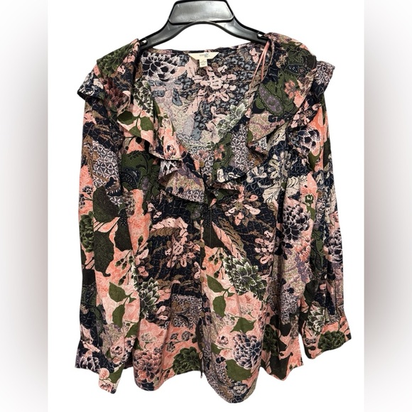 NWOT sz 1x floral ruffle long sleeve top - Picture 1 of 3